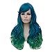 Netgo Women's Blue Ombre Green Wigs With Side Bang Long Wavy Heat Resistant Synthetic Wigs for Costume Party Cosplay