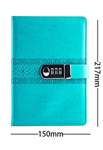JunShop Locking Journal Diary European Vintage Password With Lock Student Diary Creative Girls Password Notepad Business Password Lock Notebook (Blue)