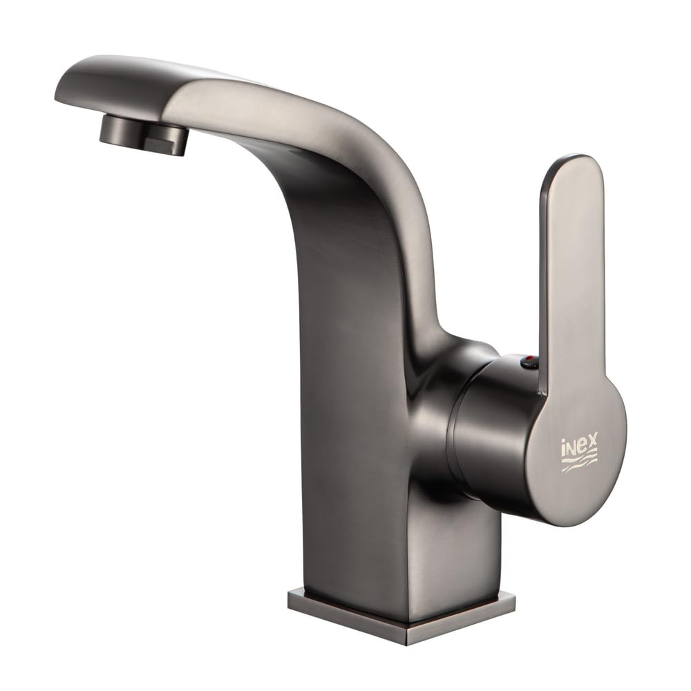 INEX EUROPA Titanium Black Basin Tap with 10 Years Warranty Curved Design Water Saving Adjustable Pressure