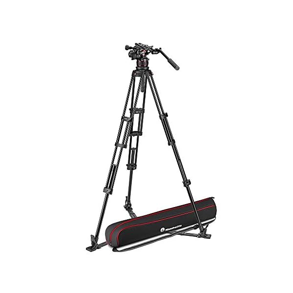 Manfrotto Nitrotech 612 Fluid-Videokopf für Videoaufnahmen mit Doppelrohr-Stativ aus Aluminium mit Bodenspinne für DSLR-, Spiegellos, Video- und Cinema-Kamerasysteme - 18 kg Nutzlast
