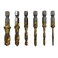 Nizzco 6Pcs Titanium Combination Drill and Tap Set,Metric Thread HSS M3-M10 Screw Tapping bit Tool 1/4" Hex Shank