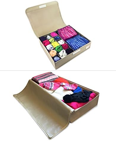 Under The Bed Storage Bag PLUS Underwear Organizer For Ultimate Bedroom Storage. Linen Storage Container Underbed &amp; Drawer Bundle For Adult &amp; Kids Clothing, Scarves, Quilts, Socks, Shoes, Ties, Bras
