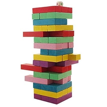 WHITE POPCORN Wooden Block Stacking Board Games for Kids & Adults - 48 Pieces (Colour)