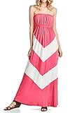 Beachcoco Women's Comfortable Chevron Tube Maxi Dress (M, Coral/White)