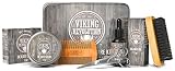 Viking Revolution Beard Care Kit for Men - Ultimate Beard Grooming Kit Includes 100% Boar Men's Beard Brush, Wooden Beard Comb, Beard Balm, Beard Oil, Beard & Mustache Scissors in a Metal Gift Box