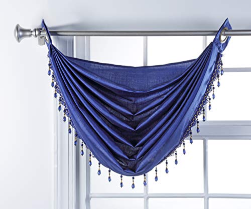 Stylemaster Tribeca Faux Silk Grommet Waterfall Valance with Beaded Trim, Cobalt, 36 by 37-Inch