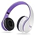 Sentey Flow LS-4223 Foldable Headphone with Detachable 3.5mm Audio Cable and in-line Microphone, White/Purple