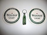 Heineken Light Bottle Opener/Key Chain & Coaster Set