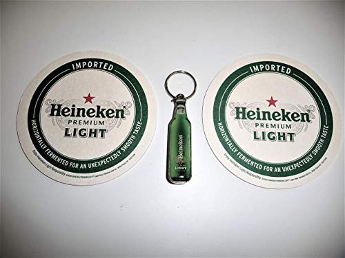Heineken Light Bottle Opener/Key Chain & Coaster Set
