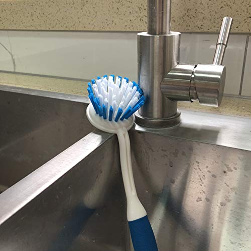 PHYEX 2-Pack Kitchen Round Scrub Brush for Cleaning Dishes Pots Pan Sink and Bathroom with Comfortable Long Handle - Thumbnail 3