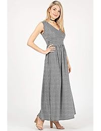 Maxivestidos sin mangas con cuello en V y cintura elástica para mujer, fabricados en EE. UU.