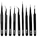 Tweezers Tools Kit, INSMA 9 PCS ESD Tweezer Set with Storage Bag, Precision Anti-static Tweezers Set for for Electronics, Jewelry-Making, Laboratory Work, Hobbies