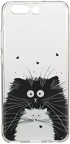 Caseceo Soft TPU Rubber Silicone Cover for HUAWEI P10 (Black and White Cat)