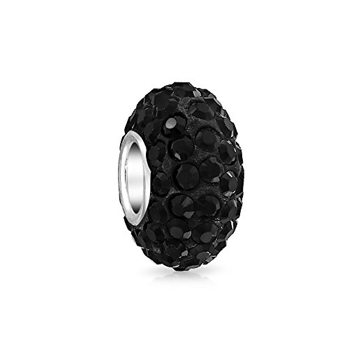 Solid Black Crystal Spacer Charm Bead For Women For Teen Fits European Charm Bracelet Core 925 Sterling Silver