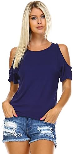 Iaasc Liev Women's Open Shoulder Short Sleeve Top (Large, Navy Blue)