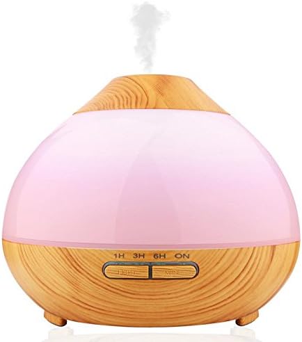 Sililoli 300ml Essential Oil Diffuser, Wood Grain Ultrasonic Aromatherapy Oil Diffuser with Adjustable Mist Mode Waterless Auto Shut-off humidifier and 7 Color Changing LED Light