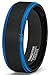Mens Wedding Band Two Tone Brushed Black Tungsten Ring 8mm Blue Step Edge Comfort Fit