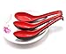 Large Japanese Soup Spoons Red and Black with Long Handle, Set of 8