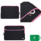 Neoprene laptop sleeve w/ outside pocket and internal card slot- universal design in black/pink fits Dell Latitude E7240