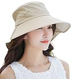 HindaWi Sun Hat Wide Brim Sun Hats for Women UV Protection Floppy Beach Womens Summer Flap Cover Cap Beige