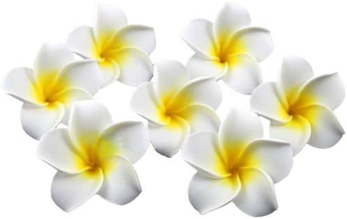 OneCreation 4cm Plumeria Hawaiian Foam Frangipani Flowers-Wedding Party Decoration Vacation Home Dector DIY (100pcs-White Yellow Core)