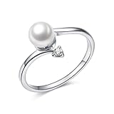 Bella Lotus 18k White Gold Plated Simulated Pearl Rings Wedding Bands Mothers Day Gifts, Size 10