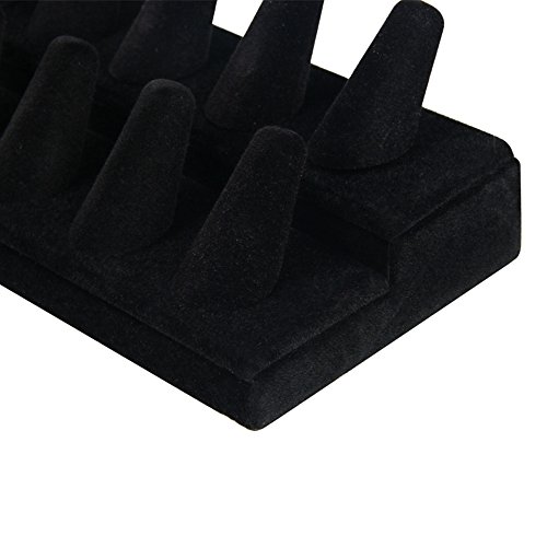 BOCAR Black Velvet 12 Finger Ring Display Showcase Organizer Holder Jewelry Storage Counter (JZZ-12)