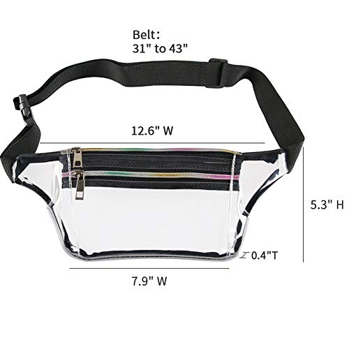 Clear Fanny Pack for Women - Waterproof Transparent Waist Pack for Men NFL & PGA & NCAA Stadium Approved Cute Clear Bag with adjustable Belt Great for Games, Concerts, Rave, Festival (B Clear Black)