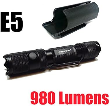 PowerTac E5 Gen4 980 Lumens CREE XM-L2 LED Flashlight Firefly and Strobe with LegionArms Clip-on Kydex Holster