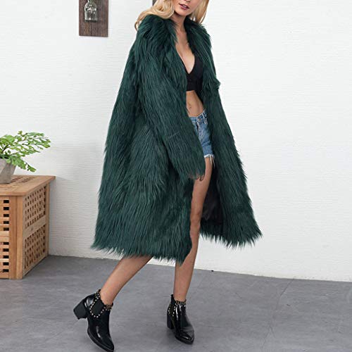 Women's Shaggy Faux Fur Coat Jacket Oversized Solid Color Long Open Front Cardigan Shearling Outerwear - Limsea Green