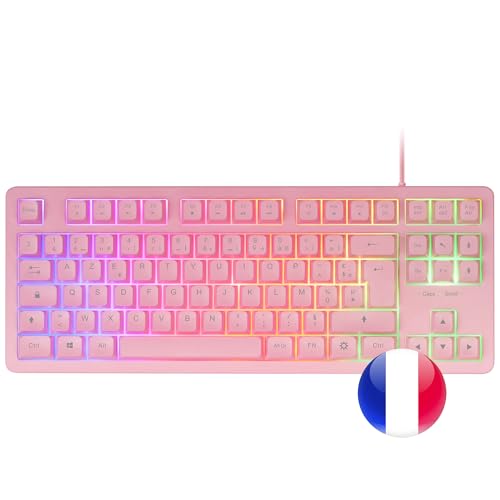 MARSGAMING MCP-RGB3, Pack Gaming-Tastatur Fixed RGB + Gaming-Maus RGB Flow 3200 DPI + Headset Over-Ear RGB + XXL Mousepad, Pink, Französische Sprache