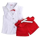Fancy Baby Girls Princess Lace Floral Tops Shirt+short Pants Outfits Set Twinset (5-6 Years, White&red)