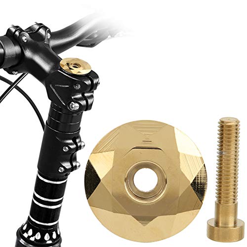 Keen so Bicycle Headset Cap & Screw, 2 Colors Light Bicycle Aluminum Headset Top Cap Titanizing Cover Bicycle Modification Accessories(Gold)