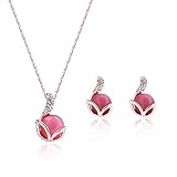 KAVANI Pink Opal Cat's Eye Jewelry Set Rose Gold Plated Zircon Rhinestone Necklace and Earrings Set for Women