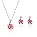 KAVANI Pink Opal Cat's Eye Jewelry Set Rose Gold Plated Zircon Rhinestone Necklace and Earrings Set for Women