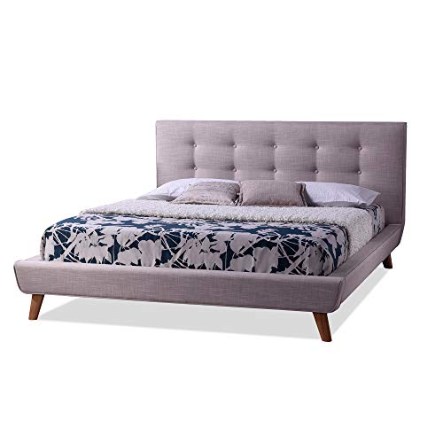 Baxton Studio Jonesy Scandinavian Style Mid Century Linen Fabric Upholstered Platform Bed Queen Beige