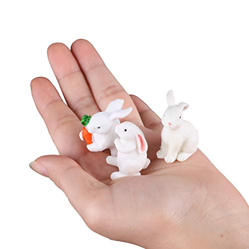Fashionclubs 10pcs Mini Bunny Figurines Animal Characters Toys Cake Cupcake Toppers Miniature Rabbit Figures for Kids Playset Fairy Garden Easter Party Decorations