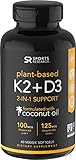 Vitamin K2 + D3 with Organic Coconut Oil for Better Absorption | 2-in-1 Support for Your Heart, Bones & Teeth | Vegan Certified, GMO & Gluten Free (60 Veggie Softgels)