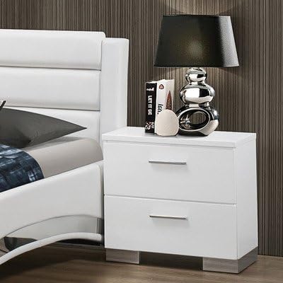 2 Drawer Nightstand In White, Made Of Quality Wood, Completed In White High Gloss Polyurethane Polished Coat Finish, Perfect For Bedroom
