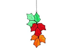 Alivagar Leaf Suncatcher Stained Glass Window Hanging, Nature Ornament Stained Glass Window Panel,Tiffany Style Stained Glass Suncatchers Leaves Gifts (Tricolor Maple Leaf)