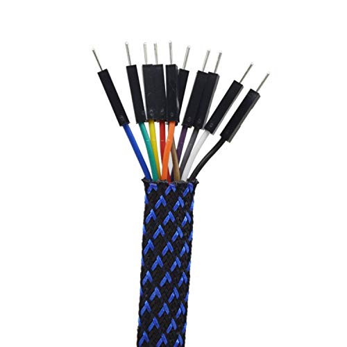 PET Expandable Braided Sleeving Flexo wire Cable Sleeve (0.32" 100ft Black with Blue) Striveday