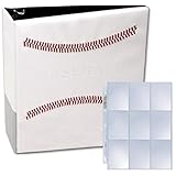 White Stitched Baseball Card Collectors Album with 25 Premium Ultra Pro 9 Pocket Pages Included (3" D-Ring Binder w/25 Pages)