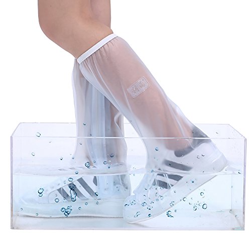 Soumit Reusable Double Sealed Dust-proof Windproof Wear-resistant Zippered Closure Protection Flat Shoes White High Covers for Rainy Day XXL (31.5cm)