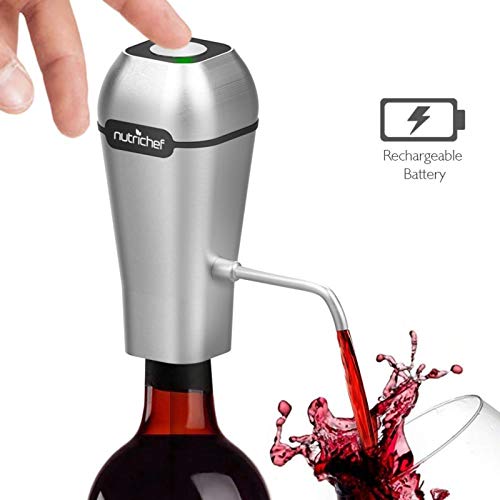 Stainless Steel Electric Wine Aerator - Rechargeable Battery Pocket and Travel Bottle Tap Aerating Dispenser Pump Set and Accessories - Air Decanter Diffuser for Red White Wine - NutriChef PSLWPMP250 - Thumbnail 2