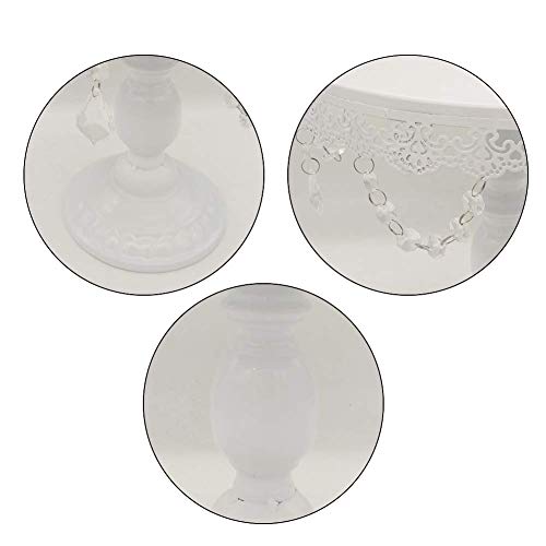 Set of 3 Cake Stand Metal Cupcake Holder with Pendants and Beads for Wedding Baby Shower Birthday Party Cake Dessert Candy Bar Display White