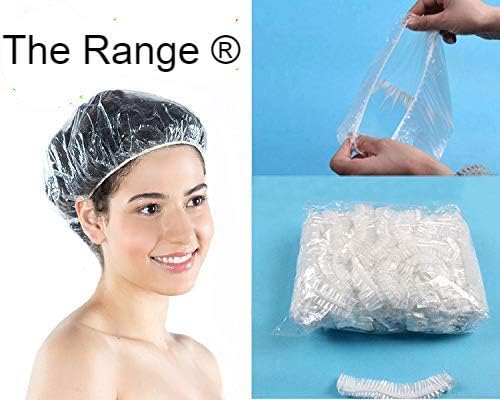 THE RANGE ® Disposable Shower Caps 50pcs Hair Clear Plastic For Spa Home Use Hotel and Salon High Quality Cap Women Waterproof Elastic Bath Hat Bathing Care Cover Protector Transparent (50)