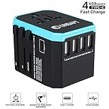 International USB Travel Power Adapter - UNIDAPT All in One Universal Wall Charger Plug Adapter for US USA EU UK AUS Asia with 4-USB 5.6A+ Type C Smart Charging Port (Blue)