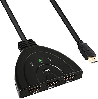 HDMI Switch, LAKASARA 3 In 1 Out Switch Splitter with Pigtail Cable Supports 4K 1080P 3D Player