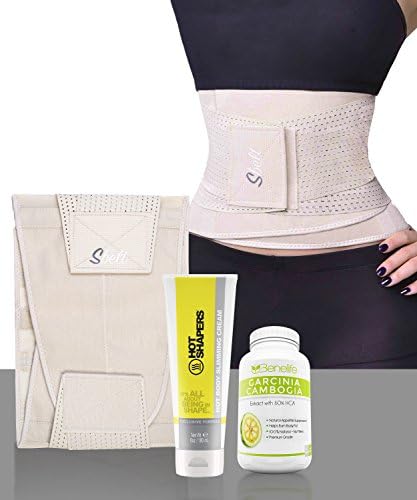 Sbelt Miss Waist Trainer (S/M, Beige) + Hot Shapers Toning Cream + Garcinia Cambogia Supplement Set (3-Piece Mega Bundle)