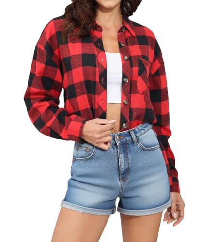 lacozy Women's Long Sleeve Plaid Flannel Shirt